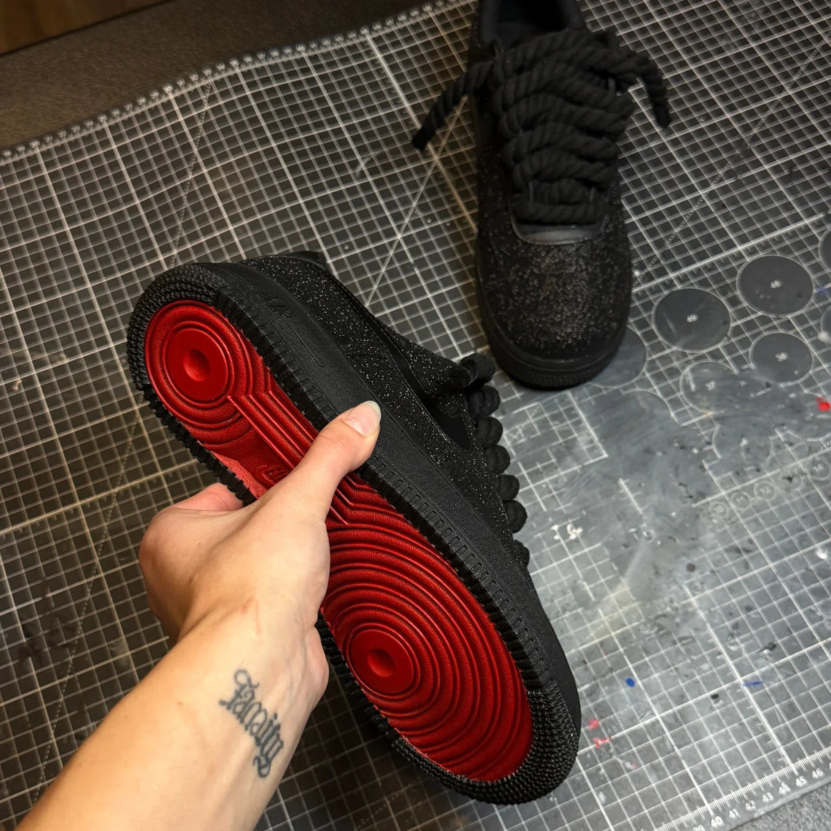 Custom Black Glitter x Red Bottoms AF1